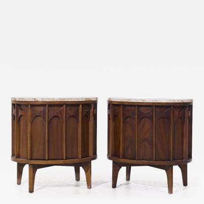 Kent Coffey Kent Coffey Perspecta Mid Century Walnut Rosewood Marble Top Nightstands Pair