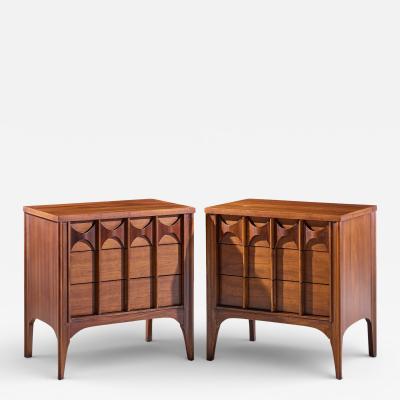 Kent Coffey Kent Coffey Perspecta Mid Century Walnut and Rosewood 3 Drawer Nightstand Pair