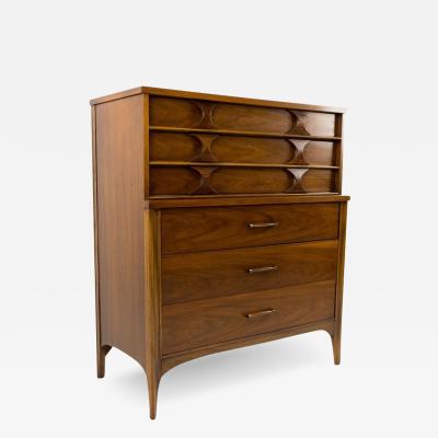 Kent Coffey Kent Coffey Perspecta Mid Century Walnut and Rosewood 5 Drawer Highboy Dresser