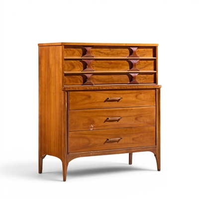 Kent Coffey Kent Coffey Perspecta Mid Century Walnut and Rosewood Highboy Dresser