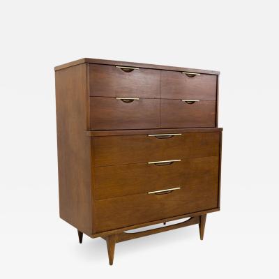 Kent Coffey Kent Coffey Tableau Mid Century Walnut and Brass Highboy Dresser