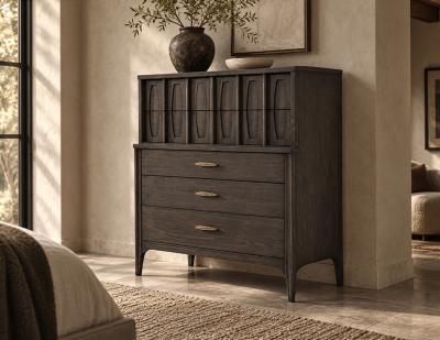Kent Coffey Mid Century Modern Tall Chest Cabinet in Smoked Graphite Finish by Kent Coffey