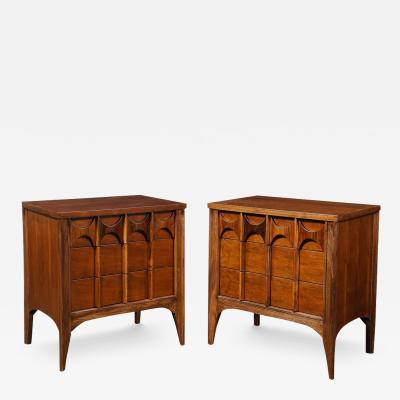 Kent Coffey Pair of Mid Century Perspecta Nightstands W Sculptural Front by Kent Coffey