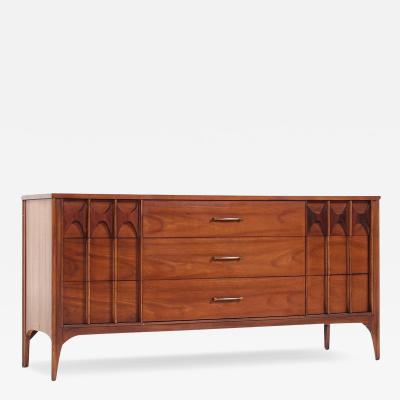 Kent Coffey Perspecta Mid Century Walnut and Rosewood 9 Drawer Lowboy Dresser