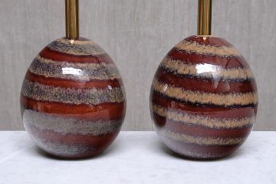 Kent Eriksson Pair of Kent Eriksson Glazed Ceramic Oval Table Lamps Designhuset Sweden 1970s