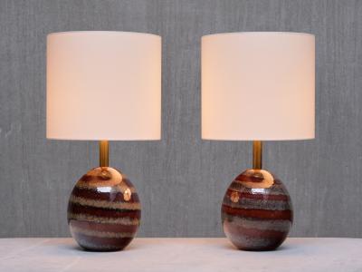 Kent Eriksson Pair of Kent Eriksson Glazed Ceramic Oval Table Lamps Designhuset Sweden 1970s