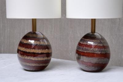 Kent Eriksson Pair of Kent Eriksson Glazed Ceramic Oval Table Lamps Designhuset Sweden 1970s