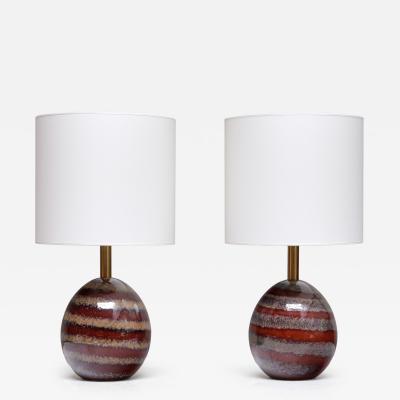 Kent Eriksson Pair of Kent Eriksson Glazed Ceramic Oval Table Lamps Designhuset Sweden 1970s