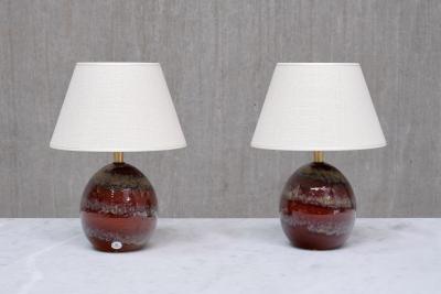 Kent Eriksson Pair of Kent Eriksson Glazed Ceramic Oval Table Lamps Designhuset Sweden 1970s