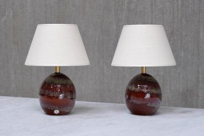 Kent Eriksson Pair of Kent Eriksson Glazed Ceramic Oval Table Lamps Designhuset Sweden 1970s