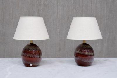 Kent Eriksson Pair of Kent Eriksson Glazed Ceramic Oval Table Lamps Designhuset Sweden 1970s