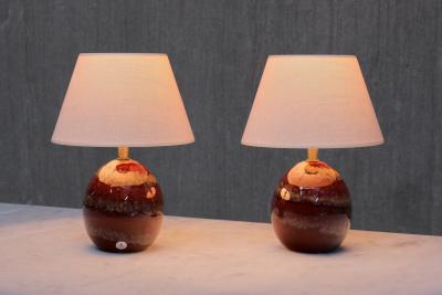 Kent Eriksson Pair of Kent Eriksson Glazed Ceramic Oval Table Lamps Designhuset Sweden 1970s