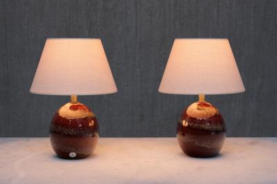 Kent Eriksson Pair of Kent Eriksson Glazed Ceramic Oval Table Lamps Designhuset Sweden 1970s