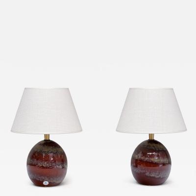 Kent Eriksson Pair of Kent Eriksson Glazed Ceramic Oval Table Lamps Designhuset Sweden 1970s
