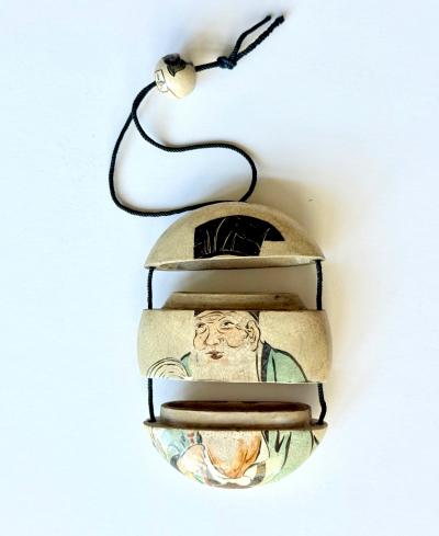 Kenzan Ogata Rare Japanese Ceramic Glazed Inro with Ojime Ogata Kenzan Edo Period