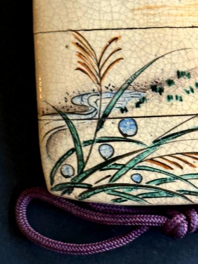 Kenzan Ogata Rare Japanese Ceramic Glazed Inro with Ojime and Netsuke Ogata Kenzan Edo Period