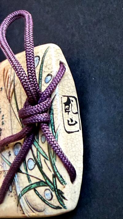 Kenzan Ogata Rare Japanese Ceramic Glazed Inro with Ojime and Netsuke Ogata Kenzan Edo Period