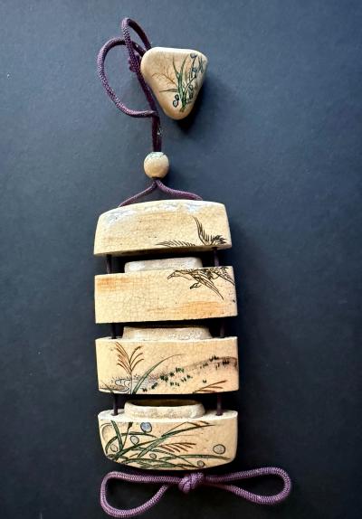 Kenzan Ogata Rare Japanese Ceramic Glazed Inro with Ojime and Netsuke Ogata Kenzan Edo Period