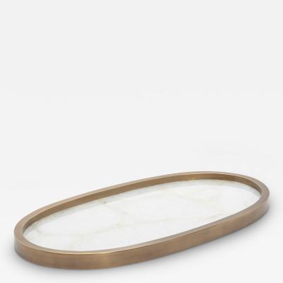 Kifu Augousti Oval Tray in White Quartz with Bronze Patina Brass by Kifu Paris