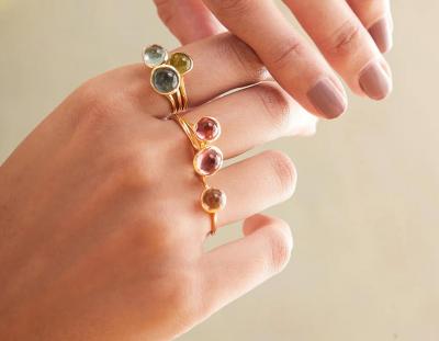 Kika Alvarenga Blue and Green Tourmaline Yellow Gold Flor Stacking Rings Kika Alvarenga 2024