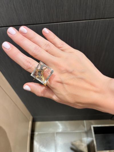 Kika Alvarenga Faceted Rock Crystal Quartz Oxidized Silver Gold Tiger Ring Kika Alvarenga 2024
