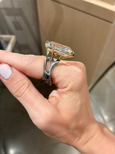 Kika Alvarenga Faceted Rock Crystal Quartz Oxidized Silver Gold Tiger Ring Kika Alvarenga 2024
