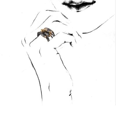 Kika Alvarenga Kika Alvarenga Cognac Diamond Oxidized Silver Yellow Gold Era III Ring