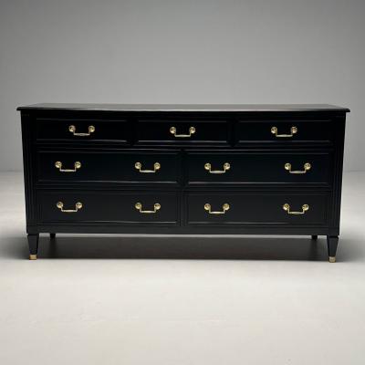 Kindel Hollywood Regency Style Dresser Matte Black Brass USA 1970s