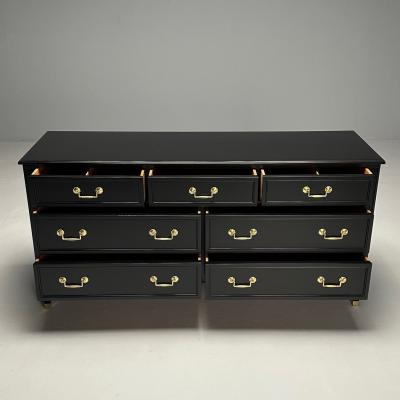 Kindel Hollywood Regency Style Dresser Matte Black Brass USA 1970s