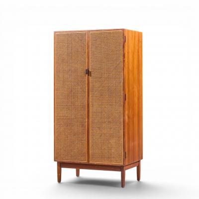 Kipp Stewart Kipp Stewart for Calvin Mid Century Walnut and Cane Front Cabinet Armoire
