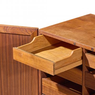 Kipp Stewart Kipp Stewart for Calvin Mid Century Walnut and Cane Front Cabinet Armoire