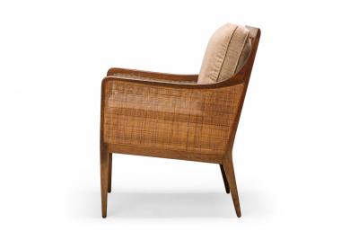 Kipp Stewart Kipp Stewart for Directional Walnut Cane and Beige Upholstered Lounge Chairs