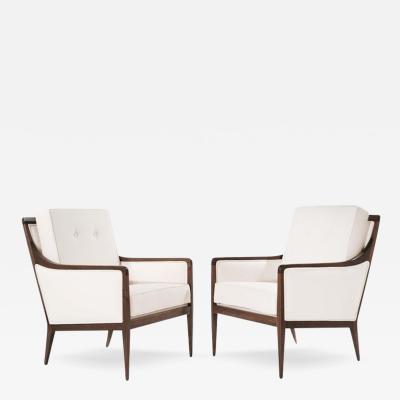 Kipp Stewart for Directional Exposed Walnut Frame Lounge Chairs C 1950s