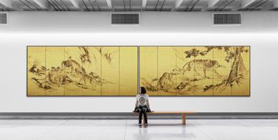 Kishi Renzan Japanese Screen Pair Tigers by Kishi Renzan Late Edo Period 