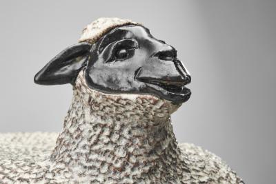 Klas G ran Klaesson Sheep Sculpture in Stoneware Sweden 1991
