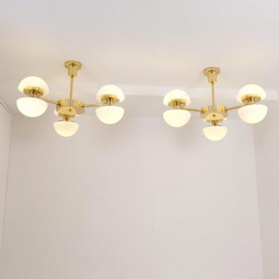 Klaus Michalik Pair of Nordic Modern Chandeliers Brass Glass Klaus Michalik Orno 1980s
