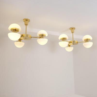 Klaus Michalik Pair of Nordic Modern Chandeliers Brass Glass Klaus Michalik Orno 1980s