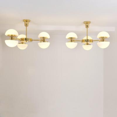 Klaus Michalik Pair of Nordic Modern Chandeliers Brass Glass Klaus Michalik Orno 1980s