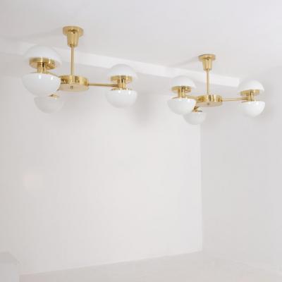 Klaus Michalik Pair of Nordic Modern Chandeliers Brass Glass Klaus Michalik Orno 1980s