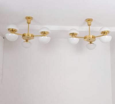 Klaus Michalik Pair of Nordic Modern Chandeliers Brass Glass Klaus Michalik Orno 1980s