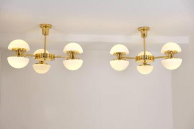 Klaus Michalik Pair of Nordic Modern Chandeliers Brass Glass Klaus Michalik Orno 1980s