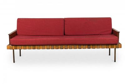 Knoll Associates Mid Century American Leather Strap Day Bed with Red Upholstered