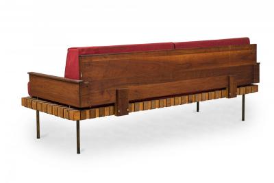 Knoll Associates Mid Century American Leather Strap Day Bed with Red Upholstered