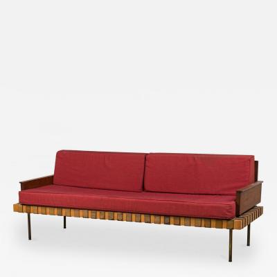Knoll Associates Mid Century American Leather Strap Day Bed with Red Upholstered