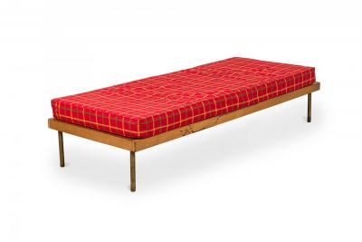 Knoll Associates Mid Century American Red Plaid Upholstered Platform Daybed
