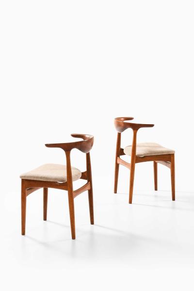 Knud Faerch Set of 6 Cowhorn Dining Chairs in Fabric Oak Teak by Knud F rch 1969
