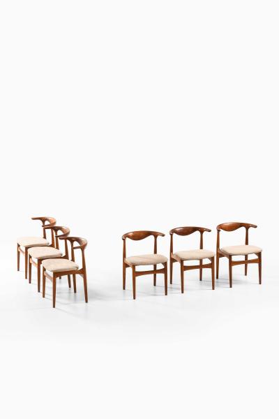 Knud Faerch Set of 6 Cowhorn Dining Chairs in Fabric Oak Teak by Knud F rch 1969