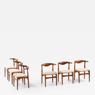 Knud Faerch Set of 6 Cowhorn Dining Chairs in Fabric Oak Teak by Knud F rch 1969