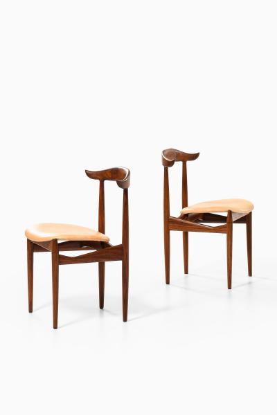 Knud Faerch Set of 6 Dining Chairs in Leather and Rosewood by Knud F rch 1950s