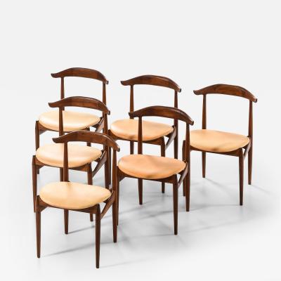 Knud Faerch Set of 6 Dining Chairs in Leather and Rosewood by Knud F rch 1950s
